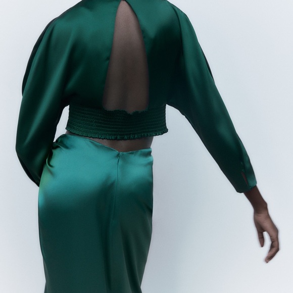 ZARA bnwt satin tie design forest green midi skirt - Picture 2 of 2